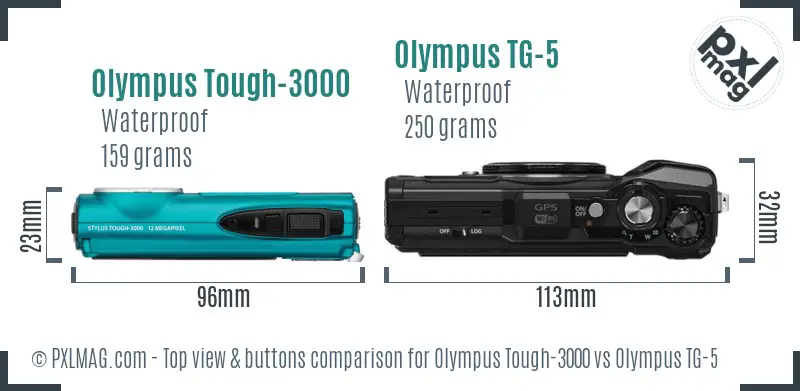 Olympus Tough-3000 vs Olympus TG-5 top view buttons comparison