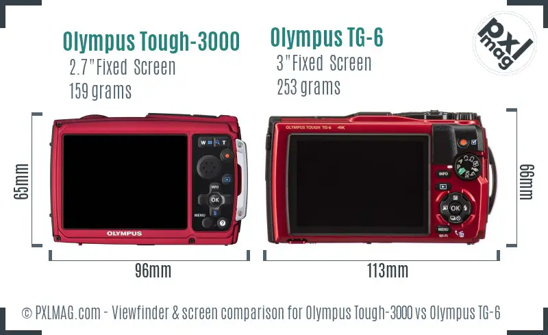 Olympus Tough-3000 vs Olympus TG-6 Screen and Viewfinder comparison