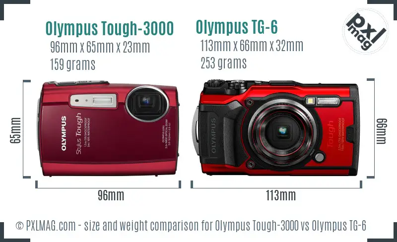Olympus Tough-3000 vs Olympus TG-6 size comparison