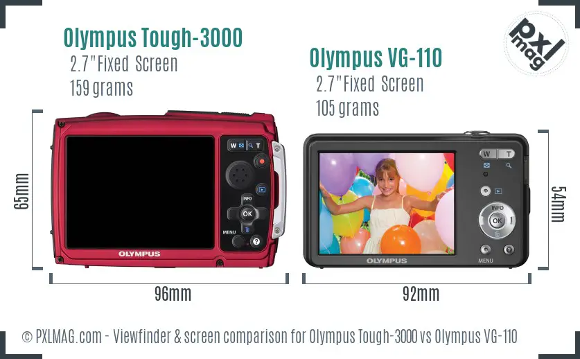 Olympus Tough-3000 vs Olympus VG-110 Screen and Viewfinder comparison