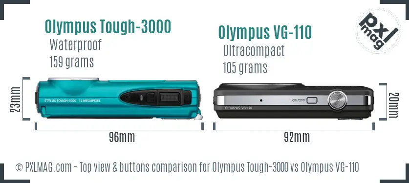 Olympus Tough-3000 vs Olympus VG-110 top view buttons comparison