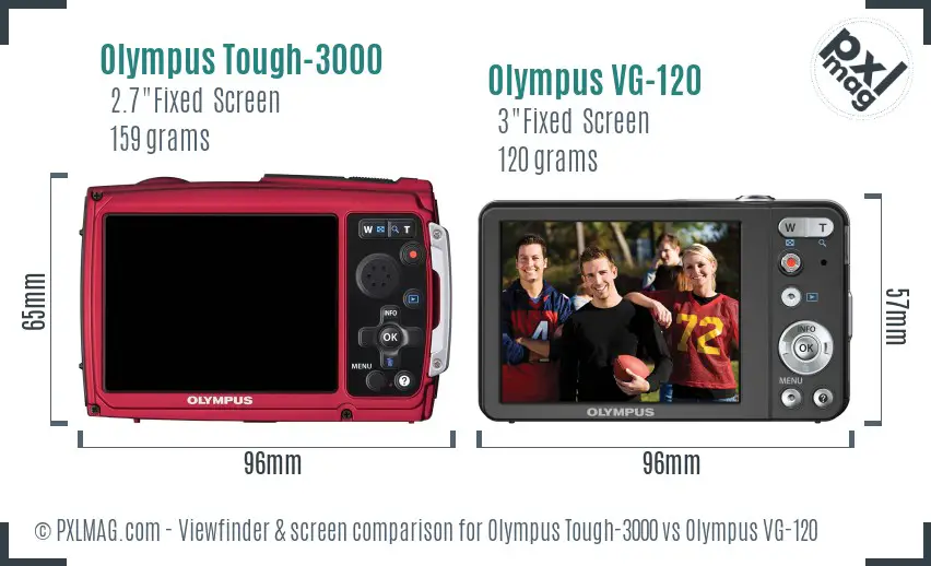 Olympus Tough-3000 vs Olympus VG-120 Screen and Viewfinder comparison