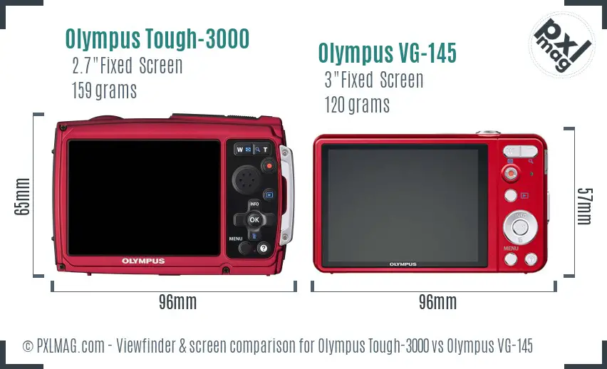 Olympus Tough-3000 vs Olympus VG-145 Screen and Viewfinder comparison