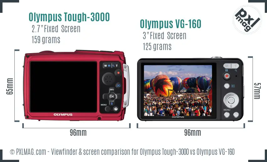 Olympus Tough-3000 vs Olympus VG-160 Screen and Viewfinder comparison