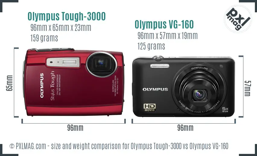 Olympus Tough-3000 vs Olympus VG-160 size comparison