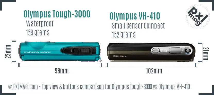 Olympus Tough-3000 vs Olympus VH-410 top view buttons comparison
