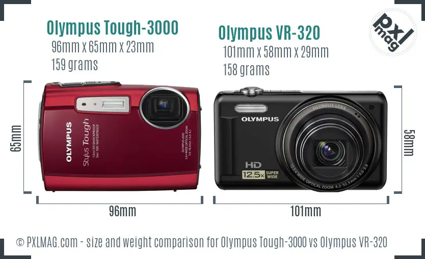 Olympus Tough-3000 vs Olympus VR-320 size comparison