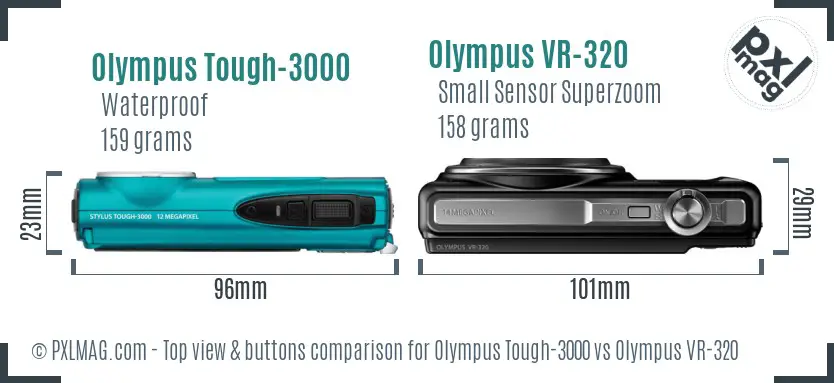 Olympus Tough-3000 vs Olympus VR-320 top view buttons comparison