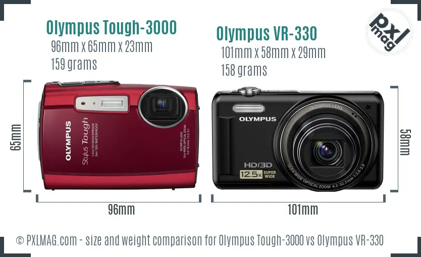 Olympus Tough-3000 vs Olympus VR-330 size comparison