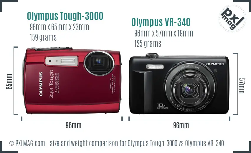Olympus Tough-3000 vs Olympus VR-340 size comparison