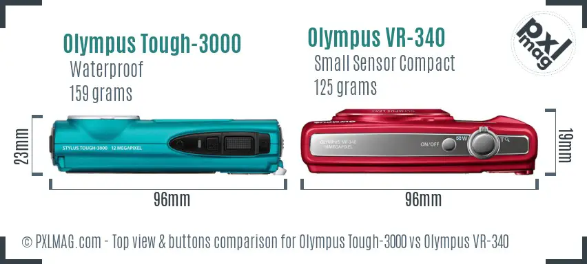 Olympus Tough-3000 vs Olympus VR-340 top view buttons comparison