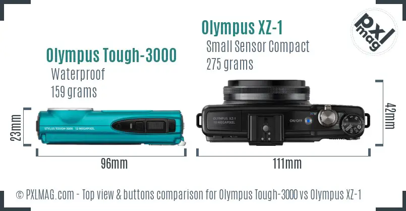 Olympus Tough-3000 vs Olympus XZ-1 top view buttons comparison