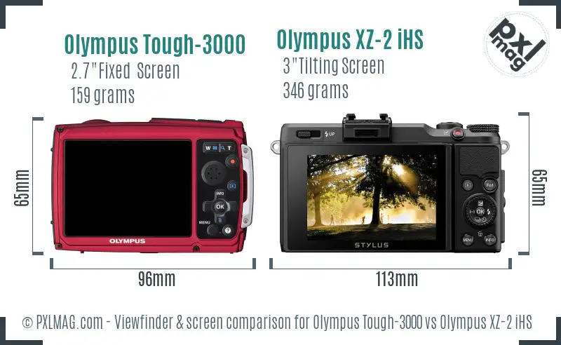 Olympus Tough-3000 vs Olympus XZ-2 iHS Screen and Viewfinder comparison