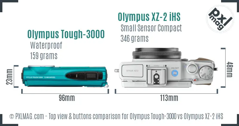 Olympus Tough-3000 vs Olympus XZ-2 iHS top view buttons comparison