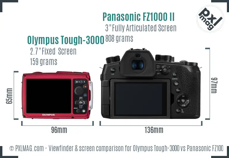 Olympus Tough-3000 vs Panasonic FZ1000 II Screen and Viewfinder comparison