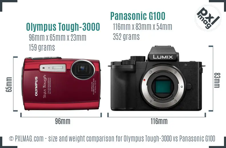 Olympus Tough-3000 vs Panasonic G100 size comparison