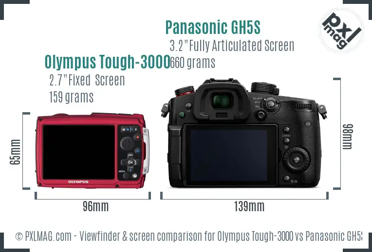 Olympus Tough-3000 vs Panasonic GH5S Screen and Viewfinder comparison