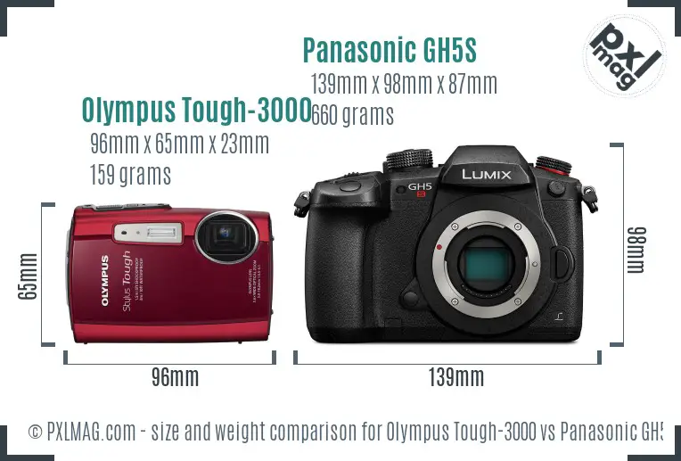 Olympus Tough-3000 vs Panasonic GH5S size comparison