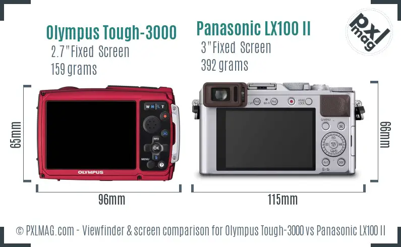 Olympus Tough-3000 vs Panasonic LX100 II Screen and Viewfinder comparison