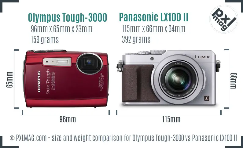 Olympus Tough-3000 vs Panasonic LX100 II size comparison