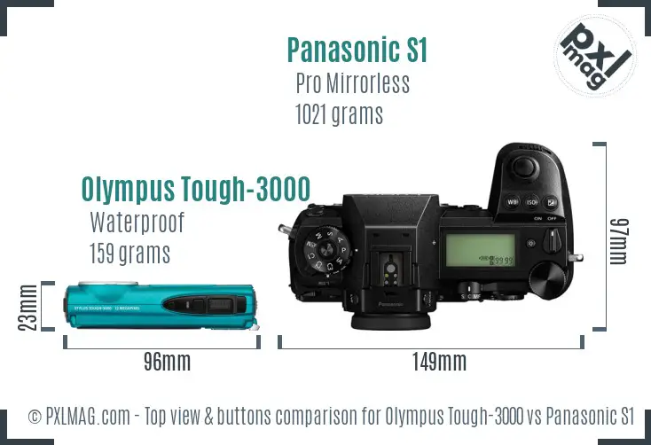 Olympus Tough-3000 vs Panasonic S1 top view buttons comparison