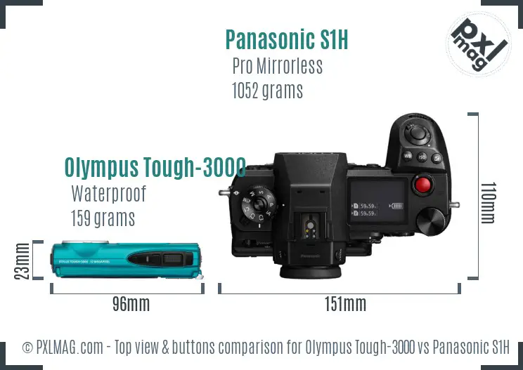 Olympus Tough-3000 vs Panasonic S1H top view buttons comparison