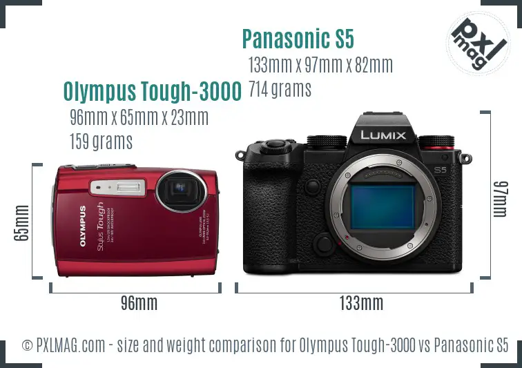 Olympus Tough-3000 vs Panasonic S5 size comparison