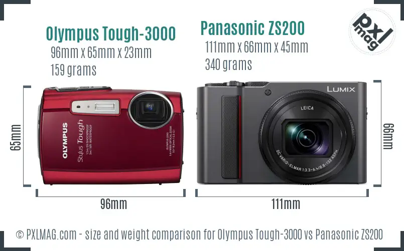 Olympus Tough-3000 vs Panasonic ZS200 size comparison