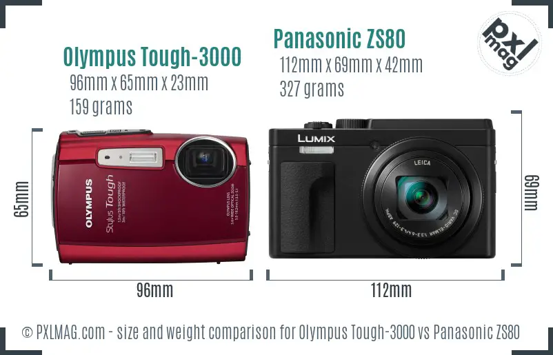 Olympus Tough-3000 vs Panasonic ZS80 size comparison