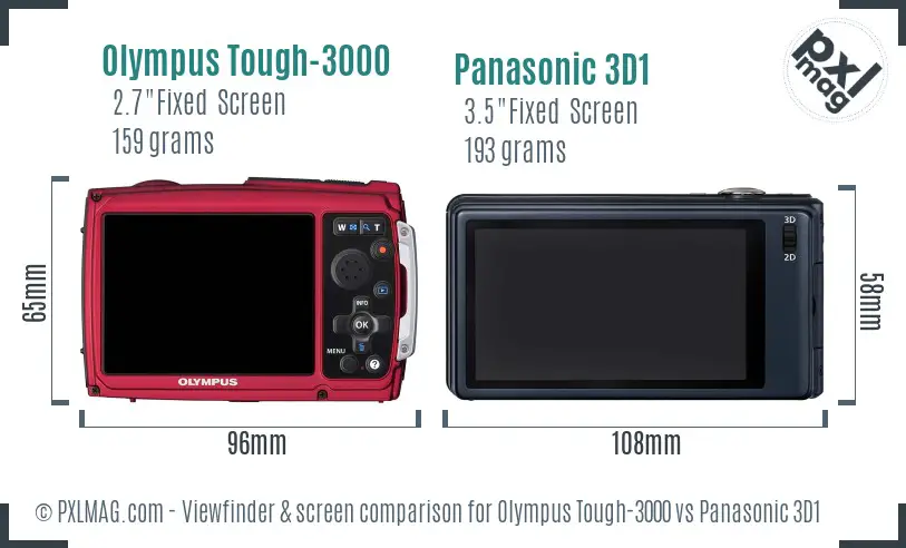 Olympus Tough-3000 vs Panasonic 3D1 Screen and Viewfinder comparison