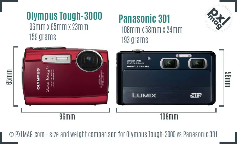 Olympus Tough-3000 vs Panasonic 3D1 size comparison