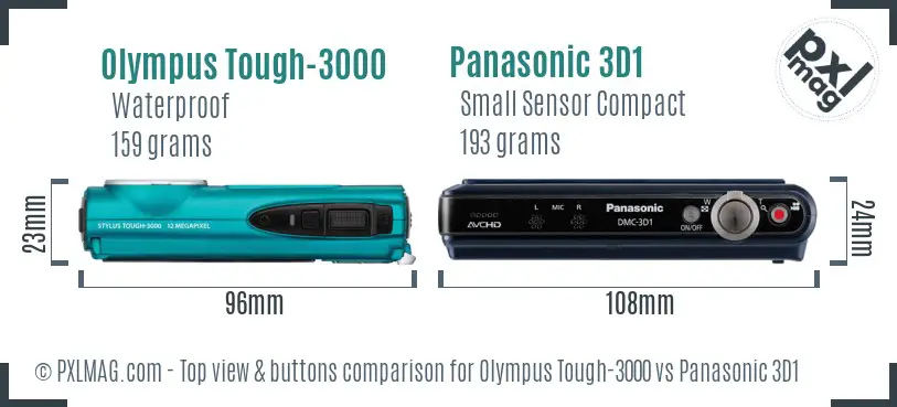 Olympus Tough-3000 vs Panasonic 3D1 top view buttons comparison