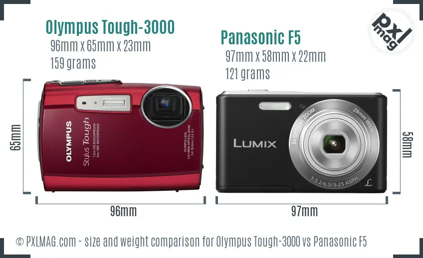 Olympus Tough-3000 vs Panasonic F5 size comparison