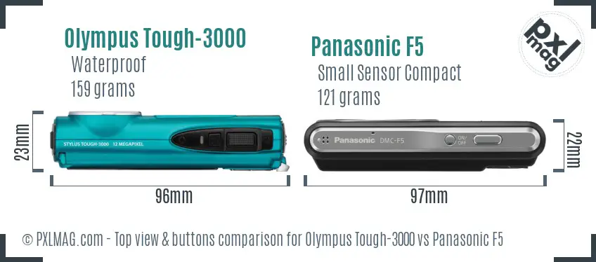 Olympus Tough-3000 vs Panasonic F5 top view buttons comparison
