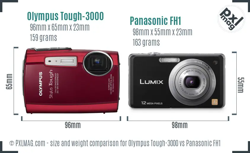 Olympus Tough-3000 vs Panasonic FH1 size comparison