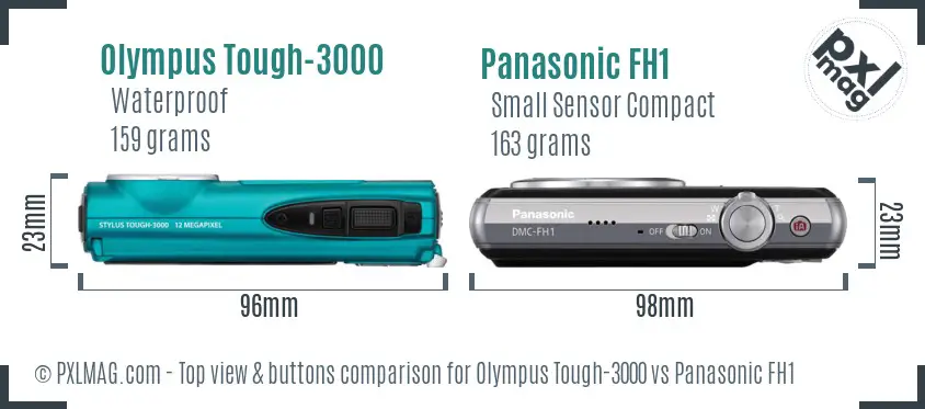 Olympus Tough-3000 vs Panasonic FH1 top view buttons comparison