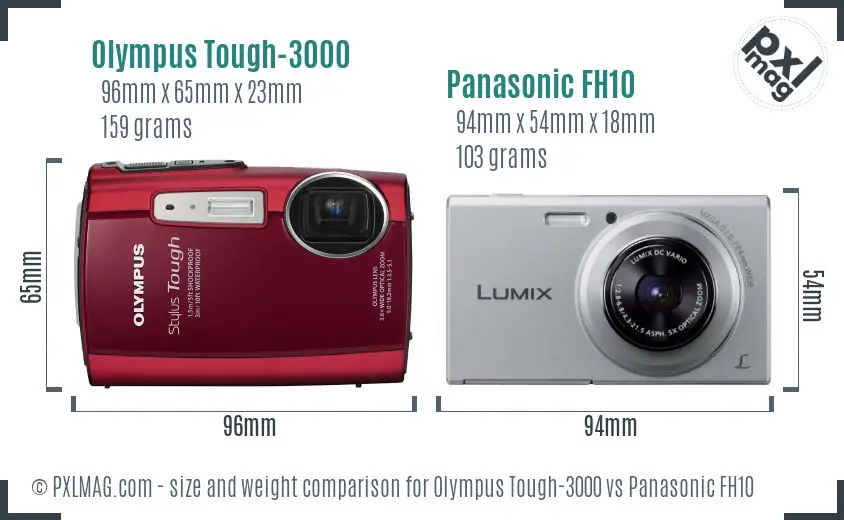 Olympus Tough-3000 vs Panasonic FH10 size comparison