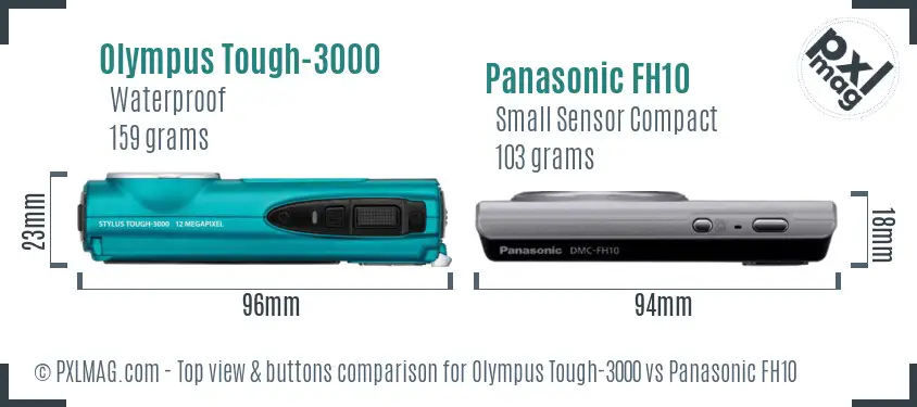 Olympus Tough-3000 vs Panasonic FH10 top view buttons comparison