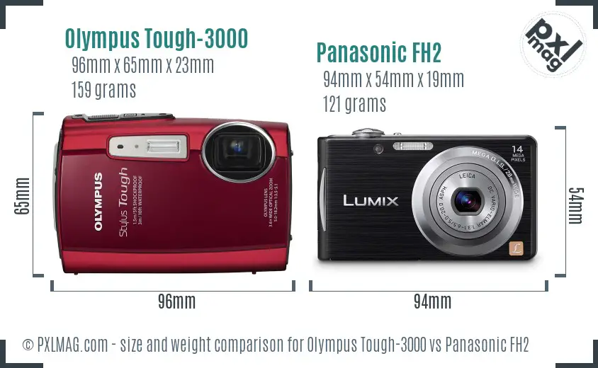 Olympus Tough-3000 vs Panasonic FH2 size comparison