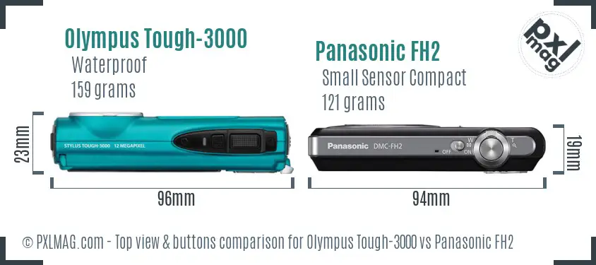 Olympus Tough-3000 vs Panasonic FH2 top view buttons comparison