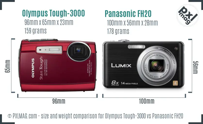 Olympus Tough-3000 vs Panasonic FH20 size comparison