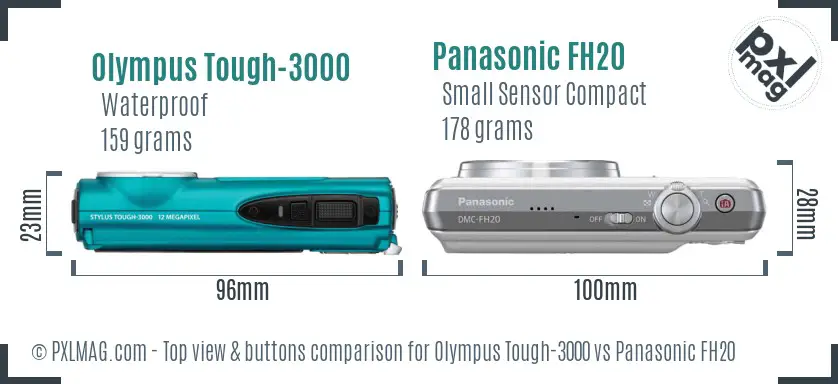 Olympus Tough-3000 vs Panasonic FH20 top view buttons comparison