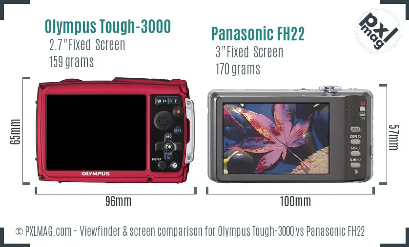 Olympus Tough-3000 vs Panasonic FH22 Screen and Viewfinder comparison