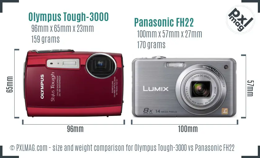 Olympus Tough-3000 vs Panasonic FH22 size comparison