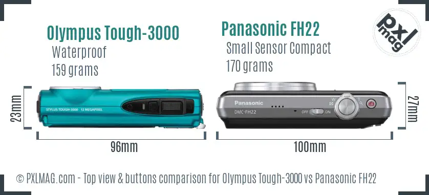 Olympus Tough-3000 vs Panasonic FH22 top view buttons comparison