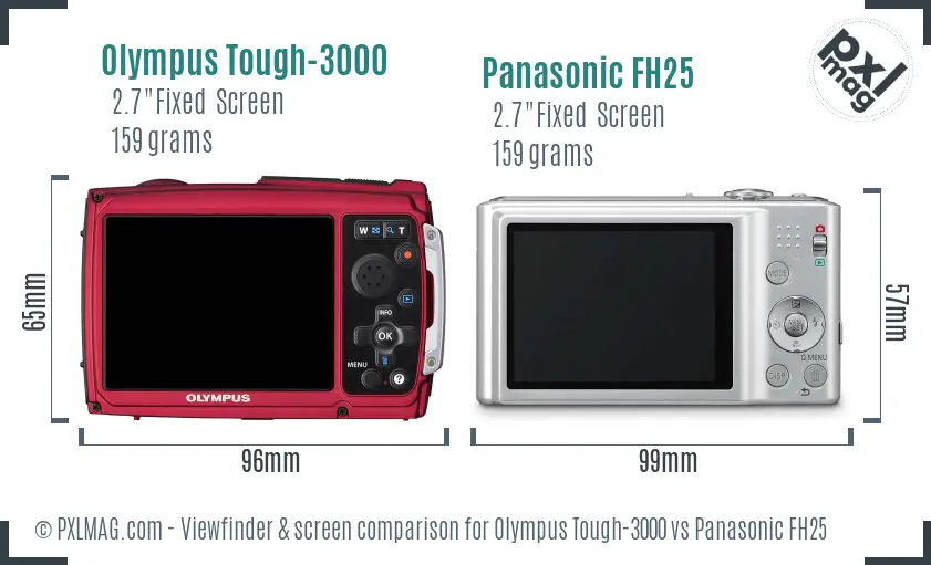 Olympus Tough-3000 vs Panasonic FH25 Screen and Viewfinder comparison