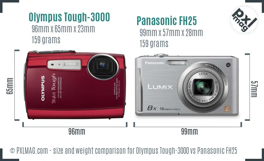 Olympus Tough-3000 vs Panasonic FH25 size comparison