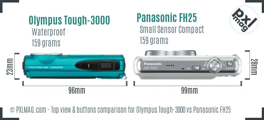 Olympus Tough-3000 vs Panasonic FH25 top view buttons comparison