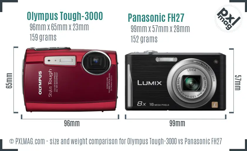 Olympus Tough-3000 vs Panasonic FH27 size comparison
