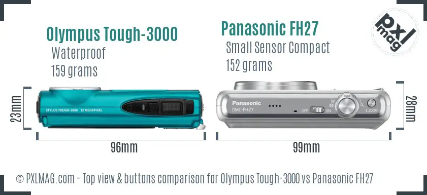 Olympus Tough-3000 vs Panasonic FH27 top view buttons comparison